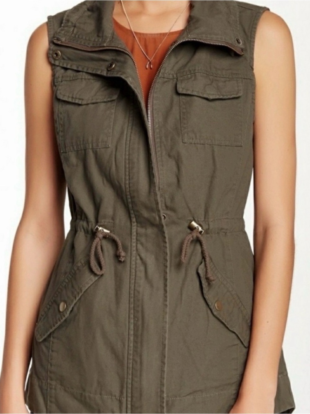 Sebby Olive Utility Drawstring Vest